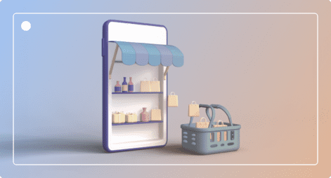 Items float off the digital shelf into a virtual shopping cart.
