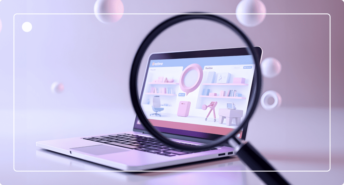 A magnifying glass enlarges a laptop screen, highlighting the effect accessible content has on the digital user experience.