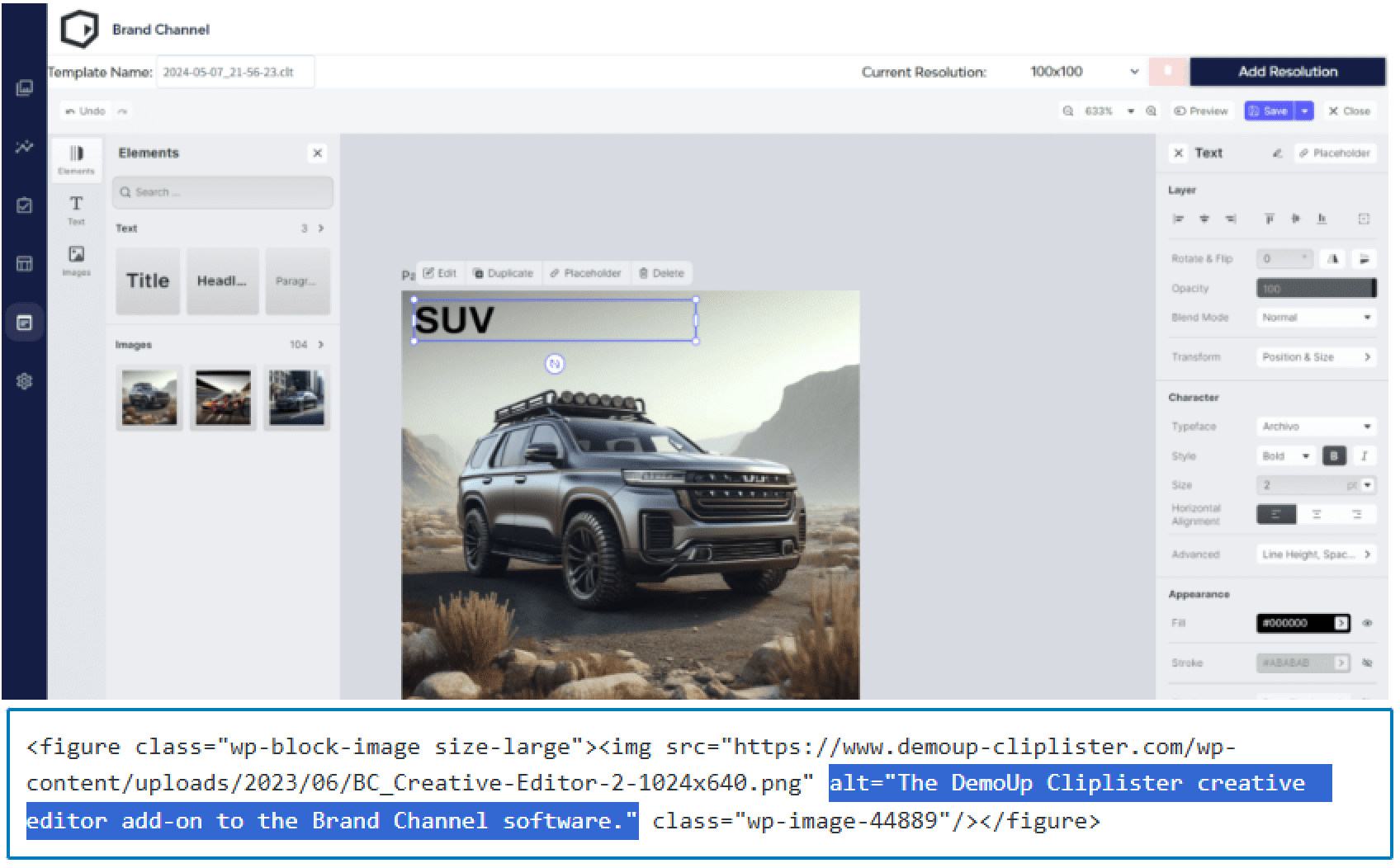 An example product image accessibility is this live alt text overlaid on top of our creative editor.