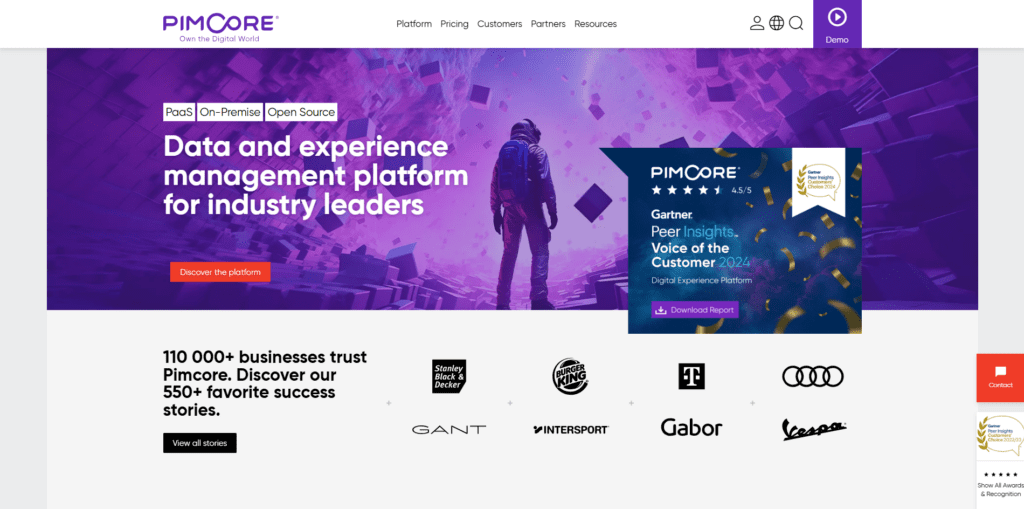 The PIMCore homepage.